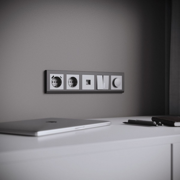 Выключатель двухклавишный проходной с подсветкой Werkel серебряный матовый W1122165 4690389195556