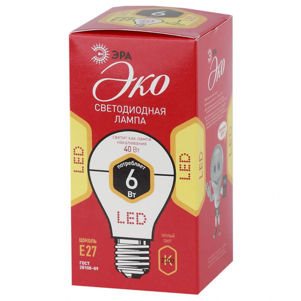 Лампа светодиодная E27 6W 2700K матовая ECO LED A55-6W-827-E27 Б0028008