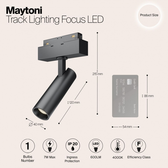 Трековый светодиодный светильник для магнитного шинопровода Maytoni Track Lamps TR019-2-7W4K-B