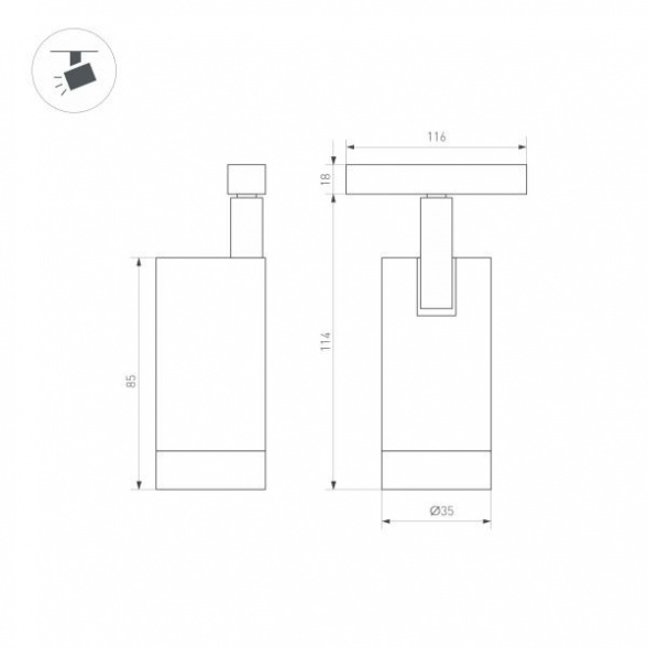 Трековый светодиодный светильник для магнитного шинопровода Arlight Mag-Orient-Spot-R35-6W Warm3000 033826