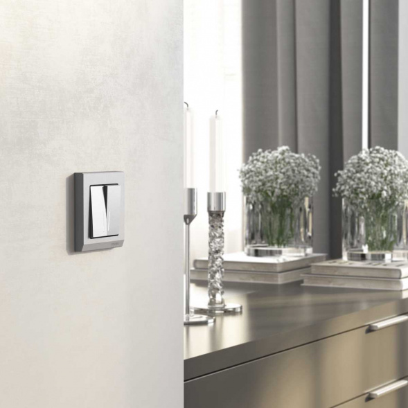 Выключатель двухклавишный с подсветкой Werkel серебряный матовый W1120165 4690389195532