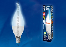 Лампа светодиодная диммируемая Uniel E14 6W 4500K матовая LED-CW37-6W/NW/E14/FR/DIM PLP01WH UL-00000727