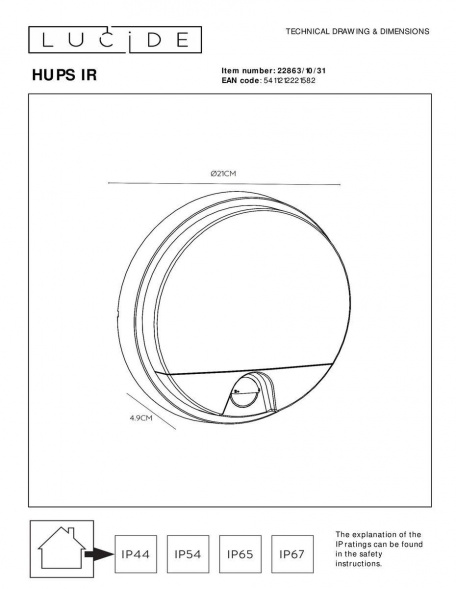 Уличный настенный светодиодный светильник Lucide Hups Ir 22863/10/31