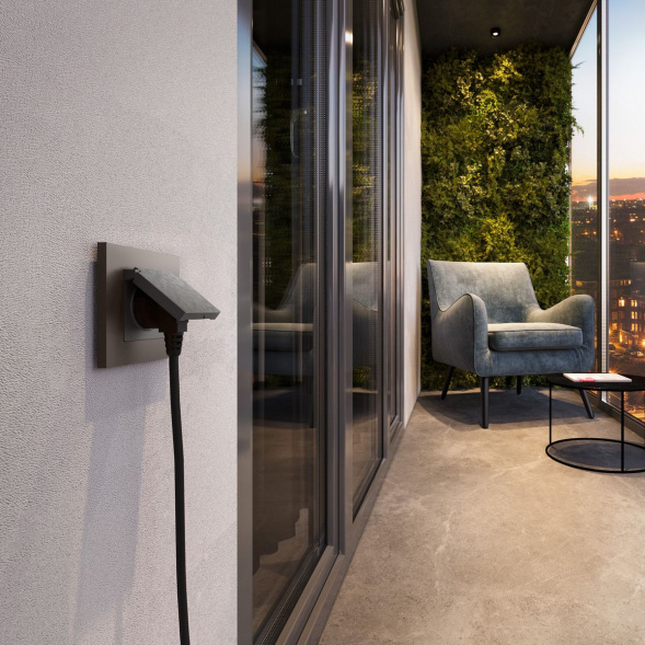 Розетка влагозащищенная с заземлением с защитной крышкой и шторками Werkel N графит рифленый W1171204 4690389213076