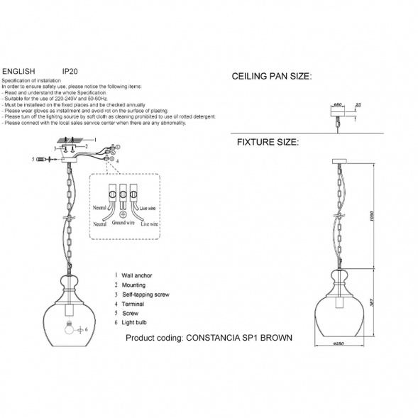 Подвесной светильник Crystal Lux CONSTANCIA SP1 BROWN