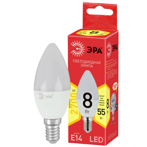Лампа светодиодная ЭРА E14 8W 2700K матовая ECO LED B35-8W-827-E14 Б0030018