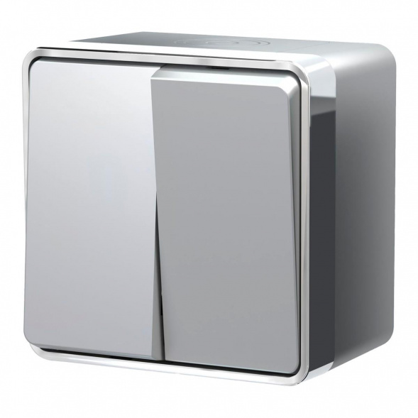 Выключатель двухклавишный влагозащищенный Werkel Gallant серебряный W5020206 4690389167133