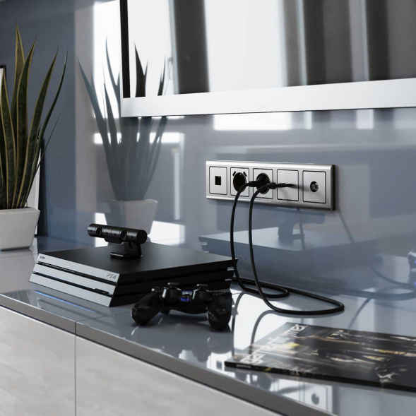 Лицевая панель Werkel розетки RJ45 и RJ11 глянцевый никель WL02-RJ-CP 4690389100406