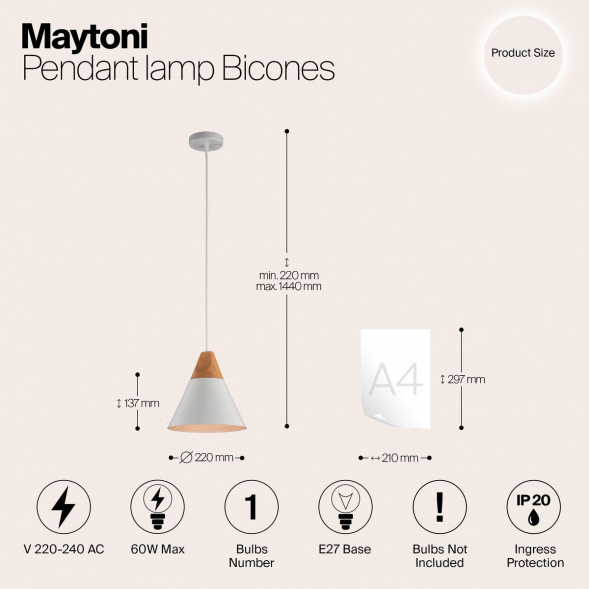 Подвесной светильник Maytoni Bicones P359-PL-01-W