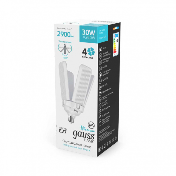 Лампа светодиодная Gauss E27 30W 4000K матовая 11732232