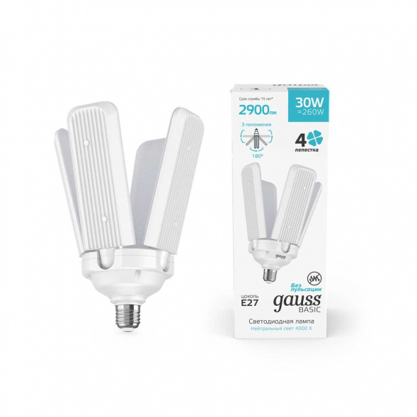 Лампа светодиодная Gauss E27 30W 4000K матовая 11732232