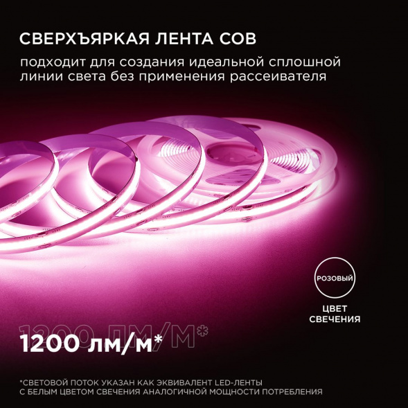 Светодиодная лента Apeyron 14W/m 512LED/m COB розовый 2M 205ОО