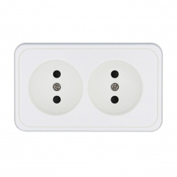 Розетка LK Studio двойная открытой установки без заземляющих контактов с защитными шторками (белый) 813604