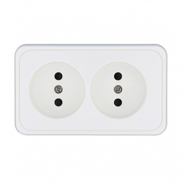 Розетка LK Studio двойная открытой установки без заземляющих контактов с защитными шторками (белый) 813604