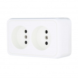 Розетка LK Studio двойная открытой установки без заземляющих контактов с защитными шторками (белый) 813604