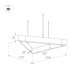 Подвесной светодиодный светильник Arlight ALT-LINEAIR-TRIANGLE-FLAT-UPDOWN-DIM-1375-130W Warm3000 040636