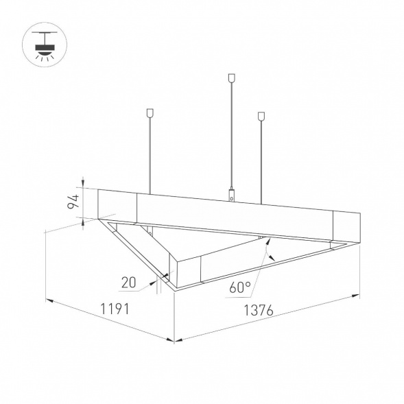 Подвесной светодиодный светильник Arlight ALT-LINEAIR-TRIANGLE-FLAT-UPDOWN-DIM-1375-130W Warm3000 040636