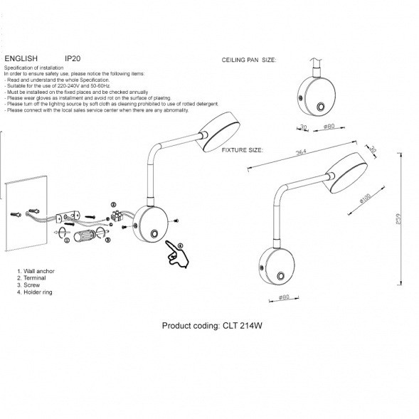 Бра Crystal Lux CLT 214W BL