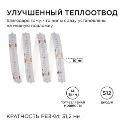 Светодиодная лента Apeyron 14W/m 512LED/m COB синий 2M 207ОО