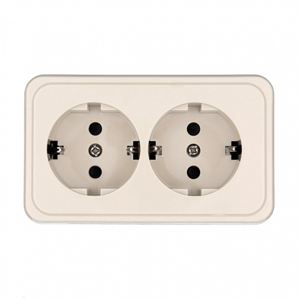 Розетка LK Studio двойная открытой установки с заземляющими контактами и защитными шторками (бежевый) 813501