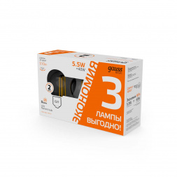 Лампа cветодиодная Gauss E27 5,5W 2700K прозрачная 3 шт. 1051216T