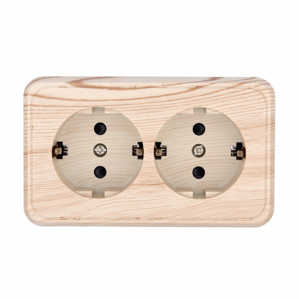 Розетка LK Studio двойная открытой установки с заземляющими контактами и защитными шторками (сосна) 813525