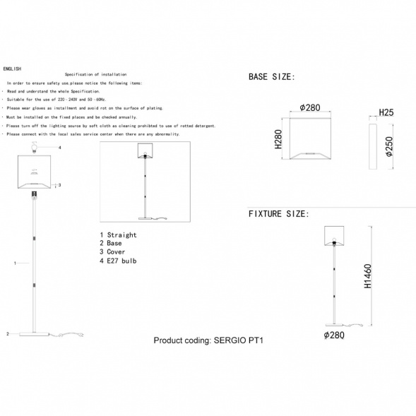 Торшер Crystal Lux Sergio PT1 Nickel