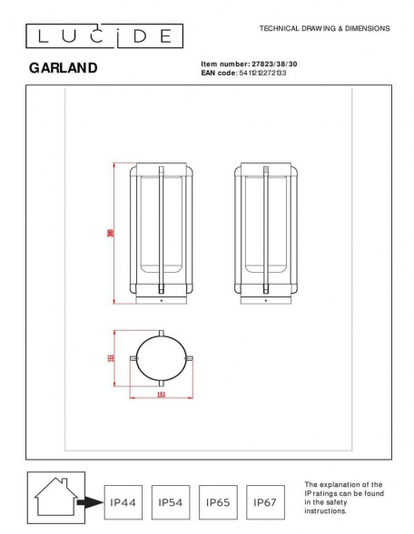 Уличный светильник Lucide Garland 27823/38/30