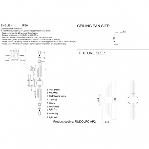 Бра Crystal Lux Rudolfo AP2 Nickel