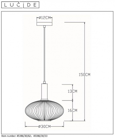 Подвесной светильник Lucide Maloto 45386/30/33