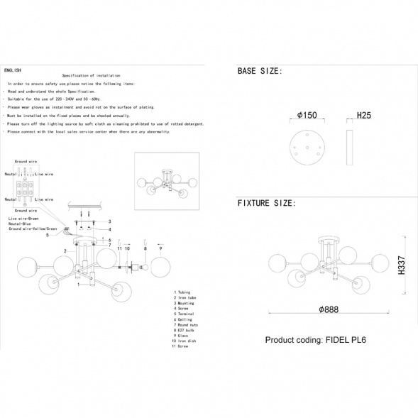 Потолочная люстра Crystal Lux Fidel PL6 Black