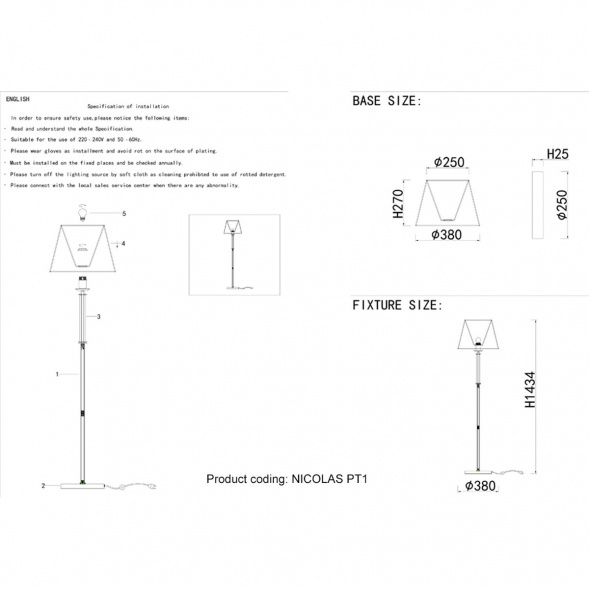 Торшер Crystal Lux Nicolas PT1 Gold/White