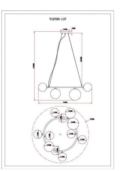 Подвесная люстра Moderli Renny V10790-11P