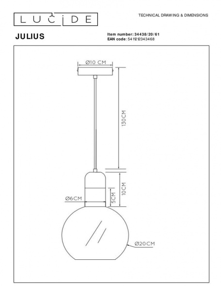 Подвесной светильник Lucide Julius 34438/20/61