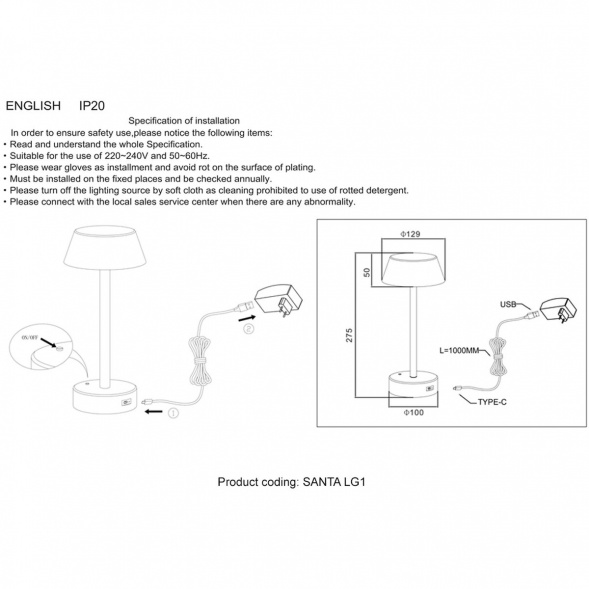 Настольная лампа Crystal Lux Santa LG1 Gold