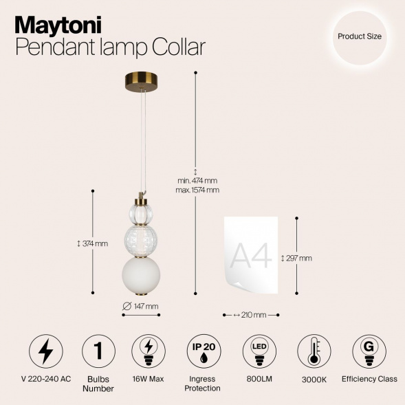 Подвесной светодиодный светильник Maytoni Collar P069PL-L16G3K