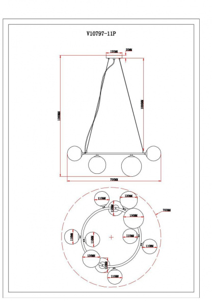 Подвесная люстра Moderli Renny V10797-11P