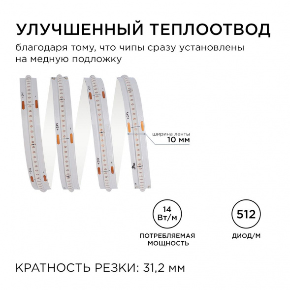 Светодиодная лента Apeyron 14W/m 512LED/m COB синий 5M 217ОО