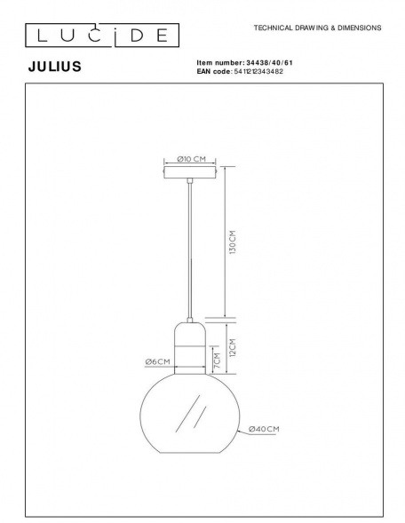 Подвесной светильник Lucide Julius 34438/40/61