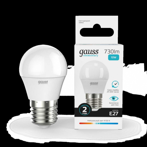 Лампа светодиодная Gauss E27 10W 4100K матовая 53220