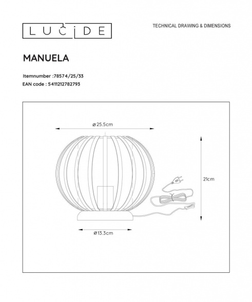 Настольная лампа Lucide Manuela 78574/25/33