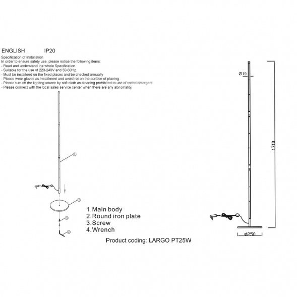 Торшер Crystal Lux Largo PT25W Black