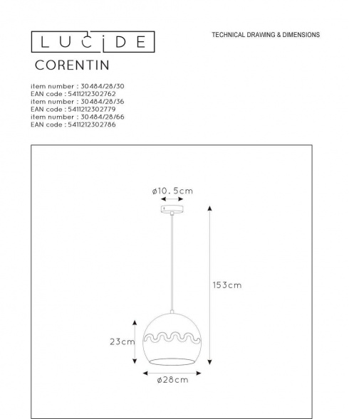 Подвесной светильник Lucide Corentin 30484/28/30