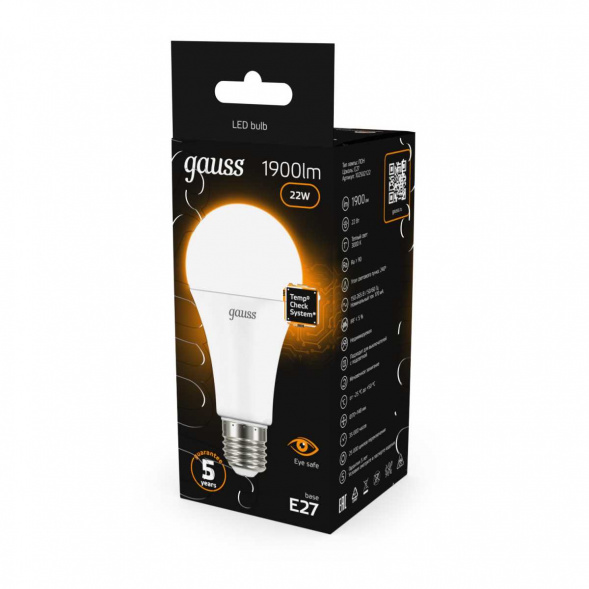 Лампа светодиодная Gauss E27 22W 3000К матовая 102502122