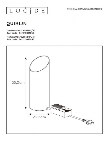 Настольная лампа Lucide Quirijn 09533/01/30