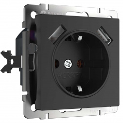 Розетка Werkel с заземлением, шторками и USBх2 черный матовый W1171508 4690389156915