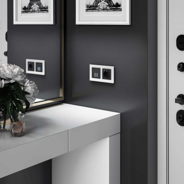 Розетка Werkel с заземлением, шторками и USBх2 черный матовый W1171508 4690389156915