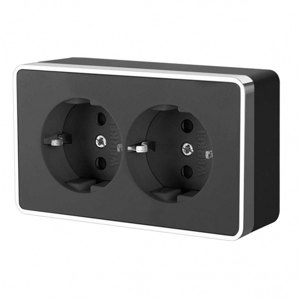 Розетка двойная с заземлением Werkel Gallant черный/хром W5072135 4690389164705